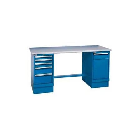 Global Industrial 60x30 Square Plastic Pedestal Workbench with 5 Drawers & Cabinet 253858